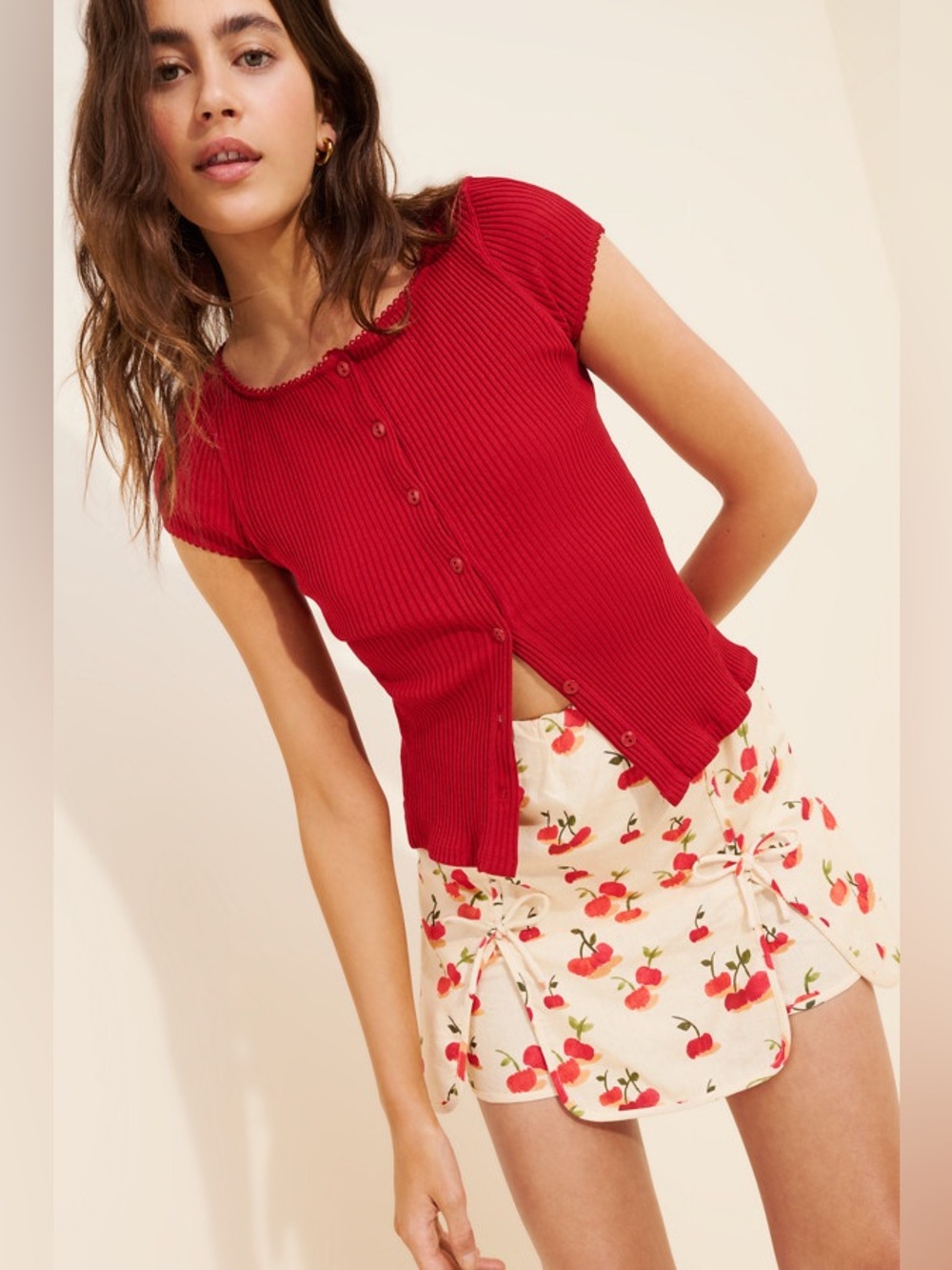 Farm Rio x Anthropologie Cherry Linen Blend Skort - Picture 4 of 8